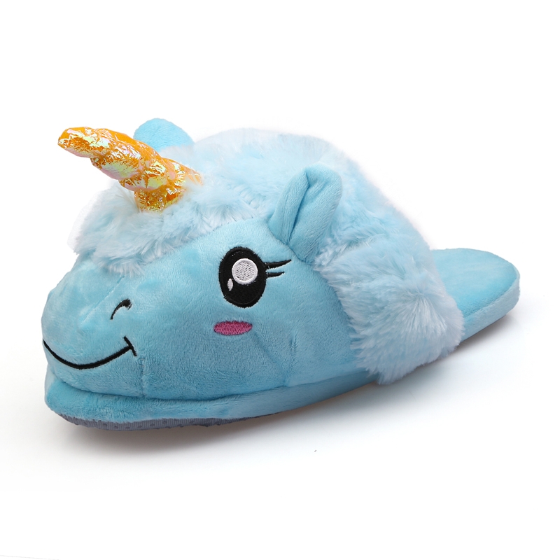 Image of Einhorn Unicorn Plüsch Hausschuhe Finken Pantoffeln Hellblau - Unisex (Gr. 35-44) bei Apfelkiste.ch