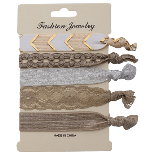 Image of (5-tlg. Set) Elastisches Damen Armband / Haaraccessoire Taupe - Braun bei Apfelkiste.ch