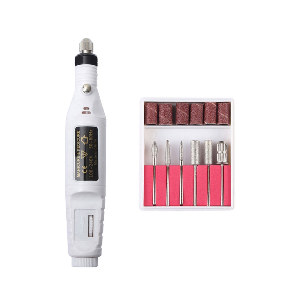 Image of Elektrische Nagelfräse Nagelfeile Polierwerkzeug Maniküre / Pediküre Pflege Set + 12 Wechsel Aufsätze - Weiss bei Apfelkiste.ch