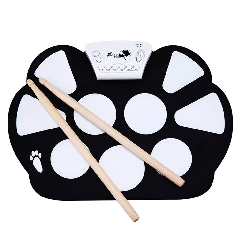 Image of Elektronisches Schlagzeug Trommel Silikon E-Drum mit 2 Pedalen (Faltbar) - Schwarz / Weiss bei Apfelkiste.ch