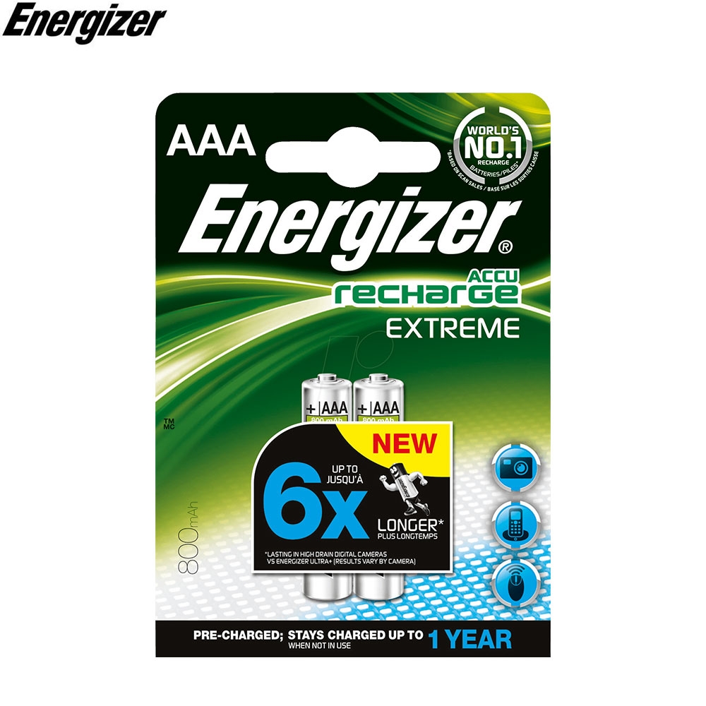 (2er Set) Energizer - Accu Recharge Extreme Wiederaufladbare 1.2 Volt 800mAh NiMH Akku Batterie AAA