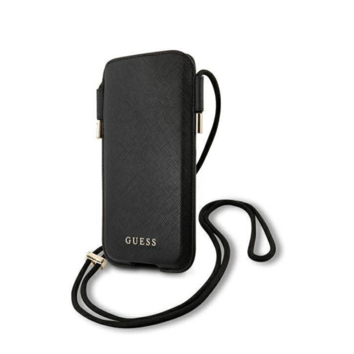 Image of Guess - 6.7" Necklace Handy Tasche Pouch Case Saffiano (GUHCP12LSAPSBK) - Schwarz bei Apfelkiste.ch