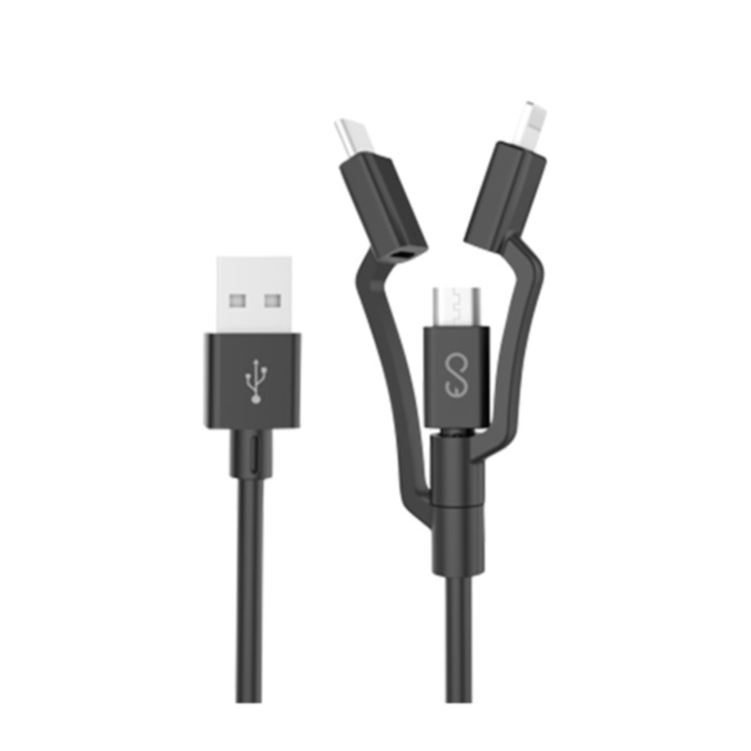 Image of Epico - (1.2m) MFi 3in1 USB auf Micro USB Nylon Ladekabel Lightning / USB C Adapter (9915111300013) - Schwarz bei Apfelkiste.ch