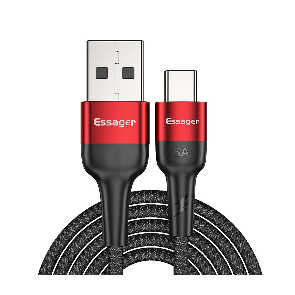 Image of Essager - (1m) 5A Robustes USB A auf USB C Nylon Schnellladekabel Datenkabel Quick Charge 3.0 - Schwarz / Rot bei Apfelkiste.ch