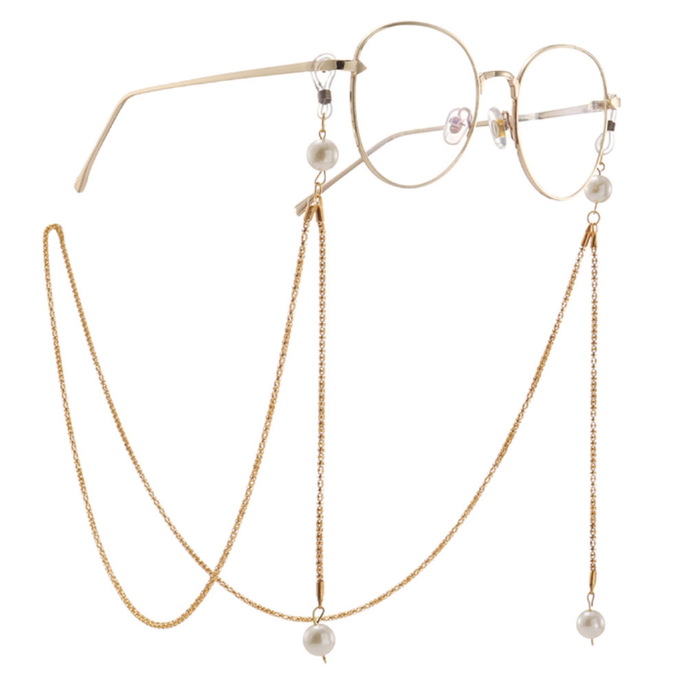 Image of (80cm) Eyewear Halter Brillenkette Sonnenbrillenband Metall (Kette mit Perlen) - Gold bei Apfelkiste.ch