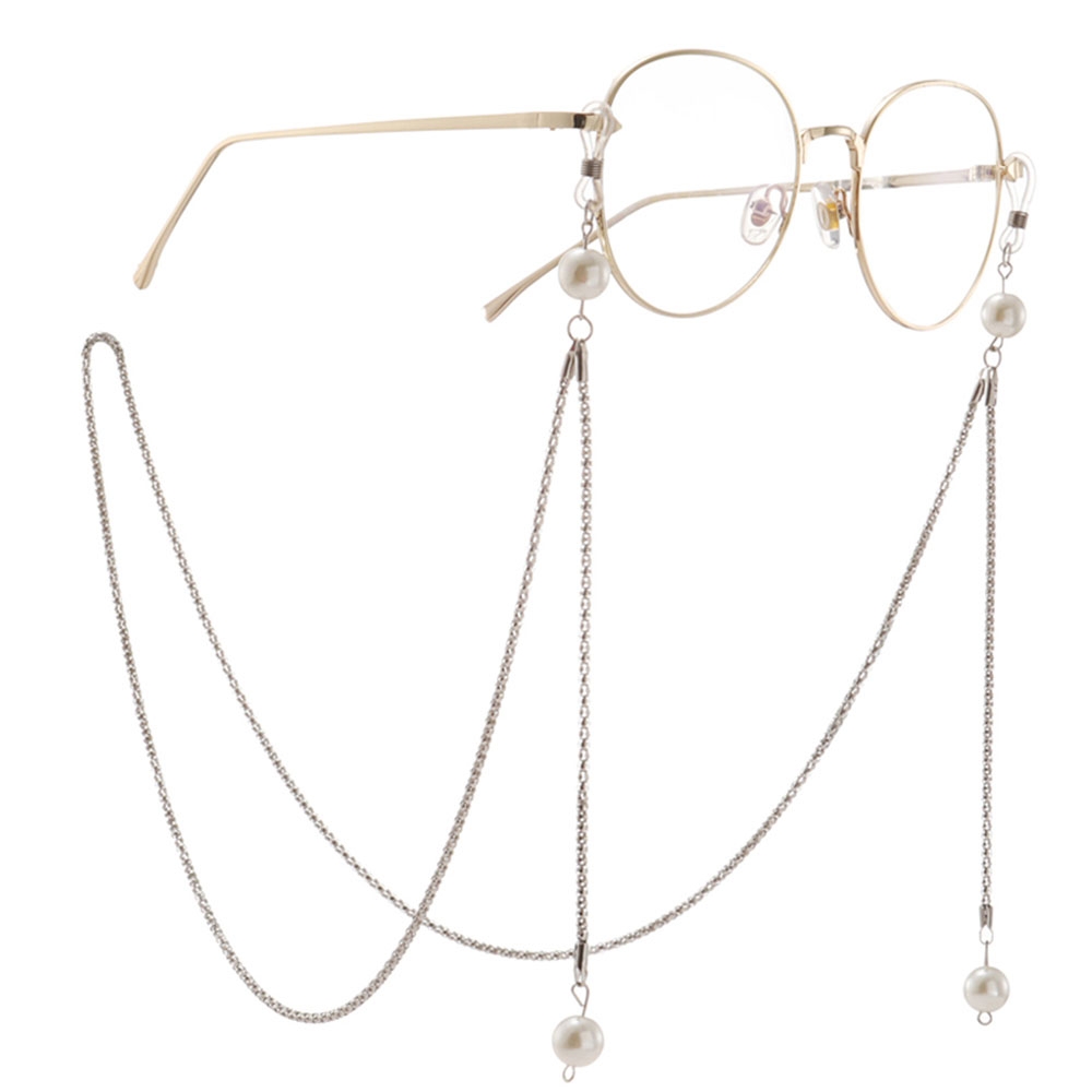 Image of (80cm) Eyewear Halter Brillenkette Sonnenbrillenband Metall (Kette mit Perlen) - Silber bei Apfelkiste.ch