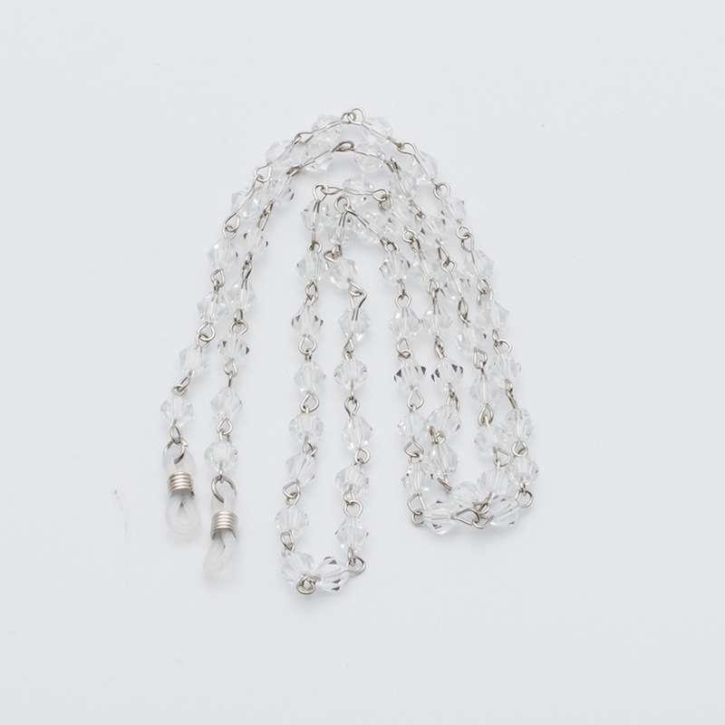 Image of (75 cm) Eyewear Halter Brillenkette Sonnenbrillenband Metall Perlen Facettiert (Ankerkette) - Silber / Transparent bei Apfelkiste.ch