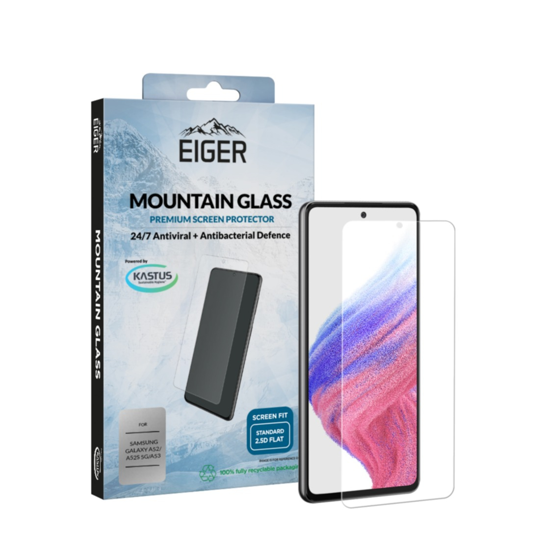 Image of Eiger - Samsung Galaxy A53 5G / A52s 5G / A52 (5G) Antibakterielle Antivirale Mountainglass 2.5D Panzer Glas Case Friendly (EGSP00689) bei Apfelkiste.ch