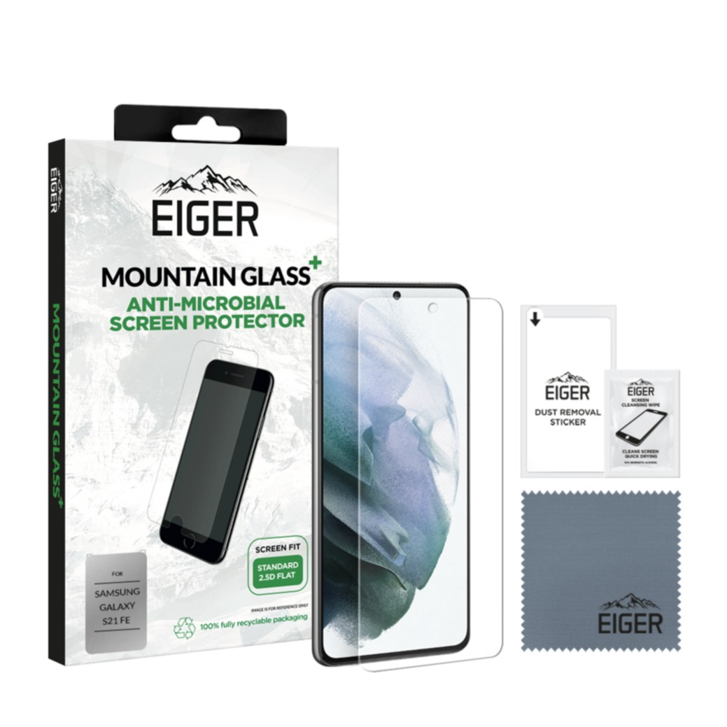 Image of Eiger - Samsung Galaxy S21 FE 5G Antimikrobielle Mountainglass+ 2.5D Panzer Glas Display Schutz Case Friendly (EGMSP00191) bei Apfelkiste.ch