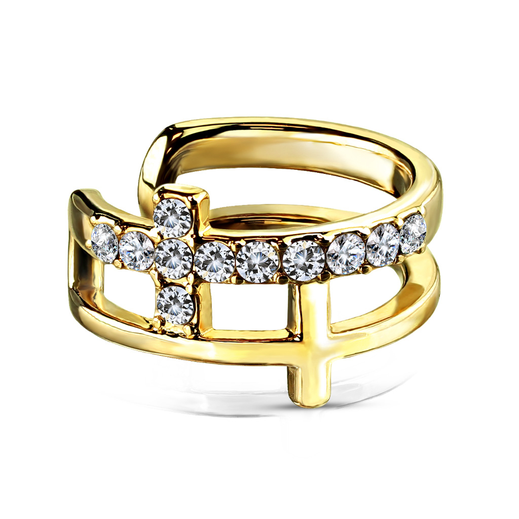 Image of Fake Damen Ohrpiercing Ohrmanschette Kreuz mit Strass - Gold bei Apfelkiste.ch