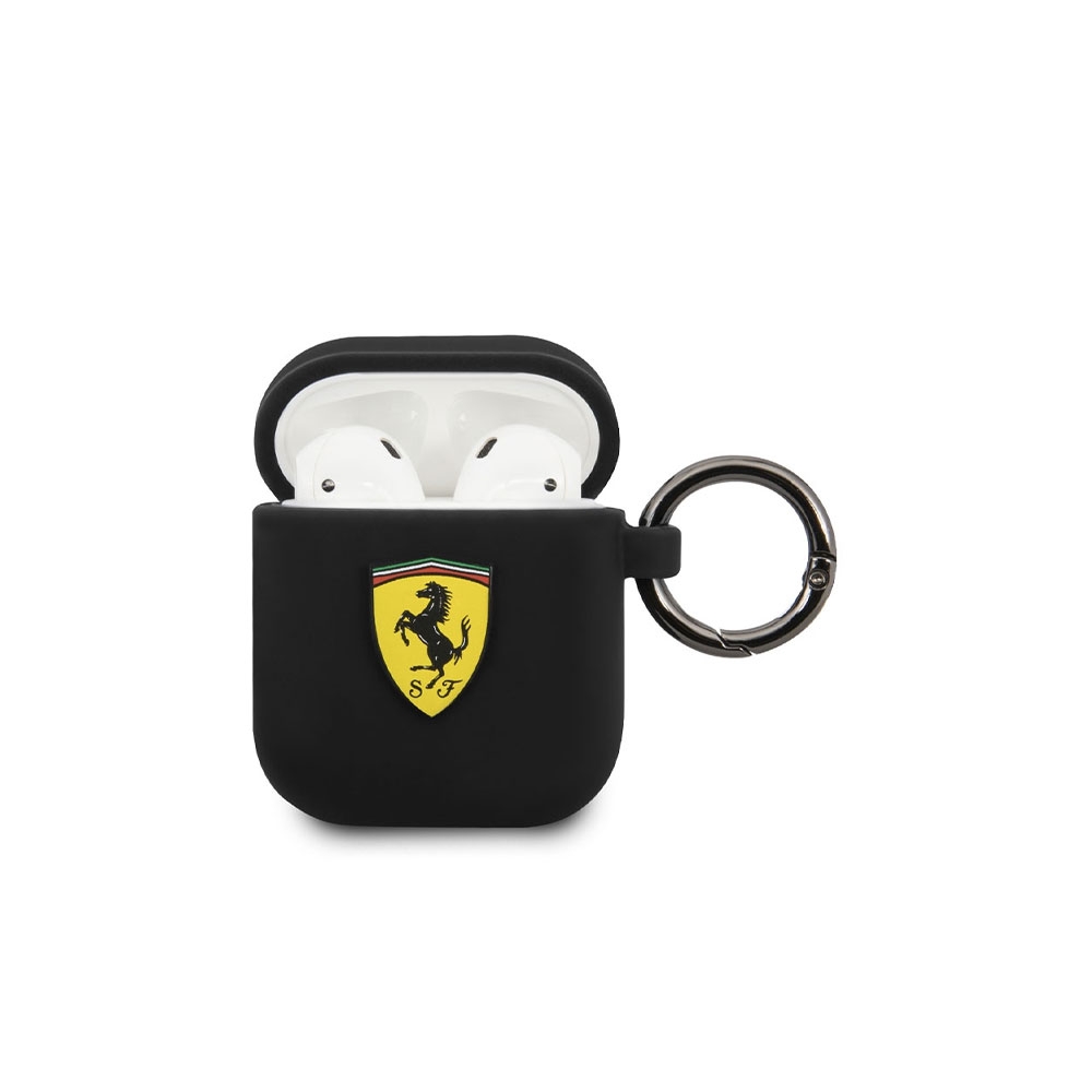 Image of Ferrari - AirPods (1. & 2. Generation) Silikon Schutzhülle + Scharnierring (FESACCSILSHBK) - Schwarz bei Apfelkiste.ch