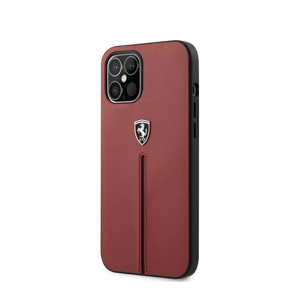 Image of Ferrari - iPhone 12 Pro Max Echtleder Hardcase Hülle Shield Off Track Nylon Stripe (FEOMSHCP12LRE) - Rot bei Apfelkiste.ch