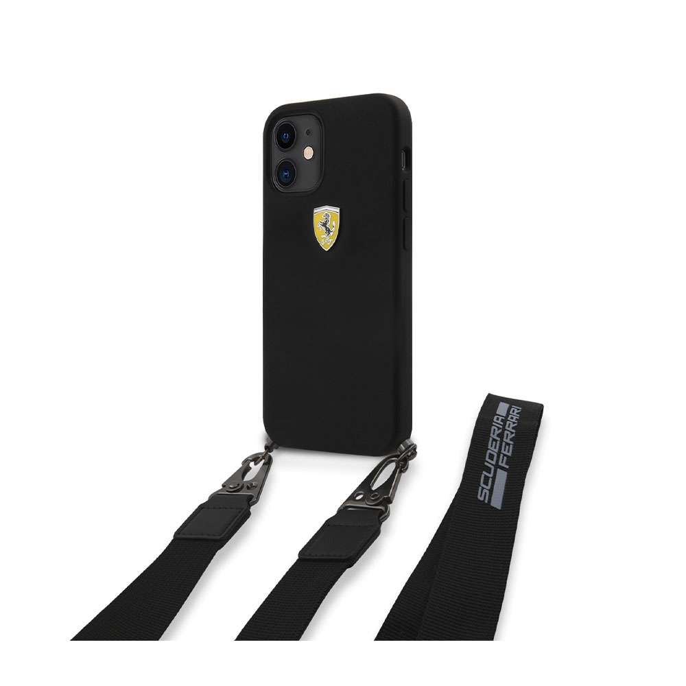 Image of Ferrari - iPhone 12 Mini Necklace Silikon Hardcase Hülle Shield On Track (FESTRAHCP12SBK) - Schwarz bei Apfelkiste.ch