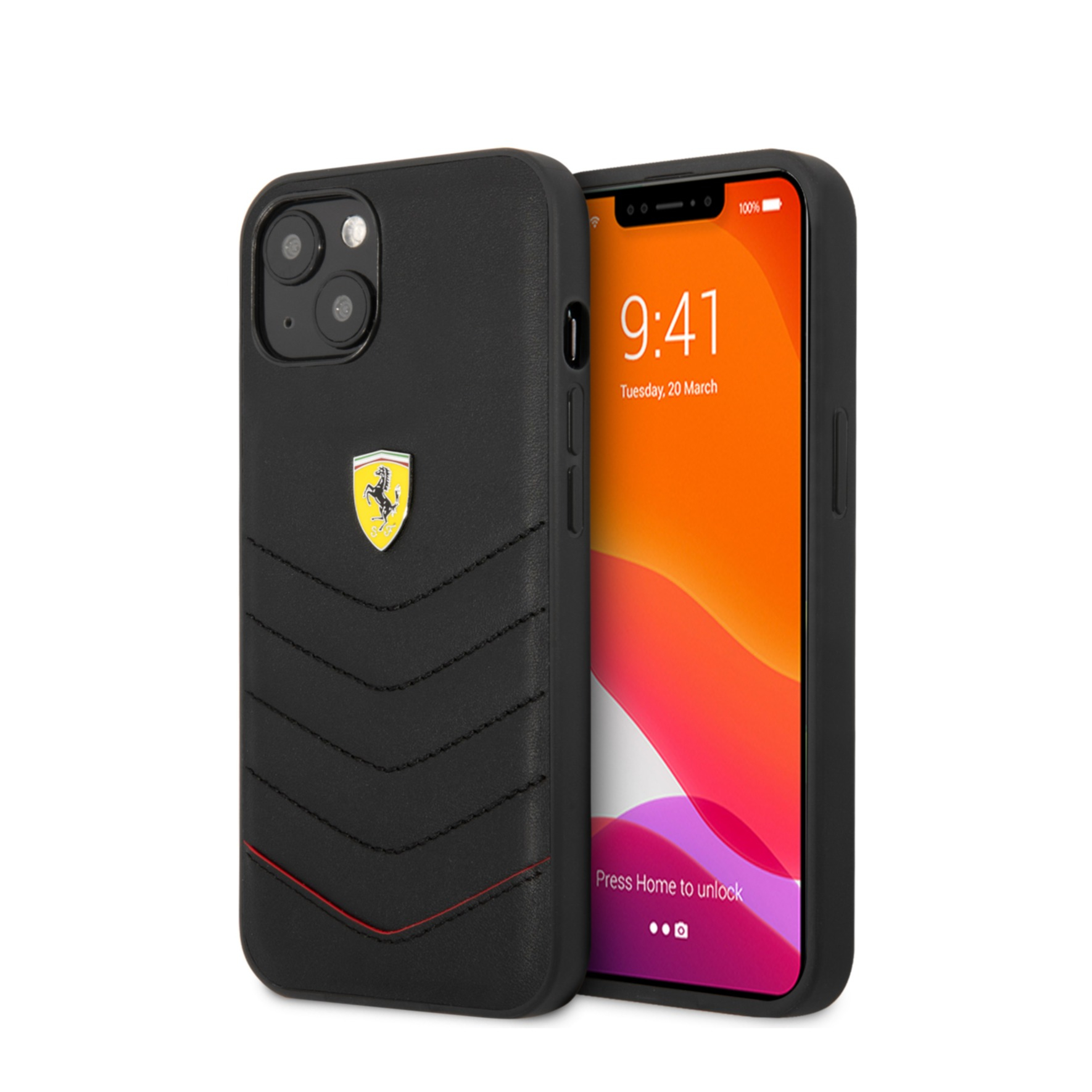 Image of Ferrari - iPhone 13 Echtleder Hardcase Hülle Quilted Red Edge (FEHCP13MRQUK) - Schwarz bei Apfelkiste.ch
