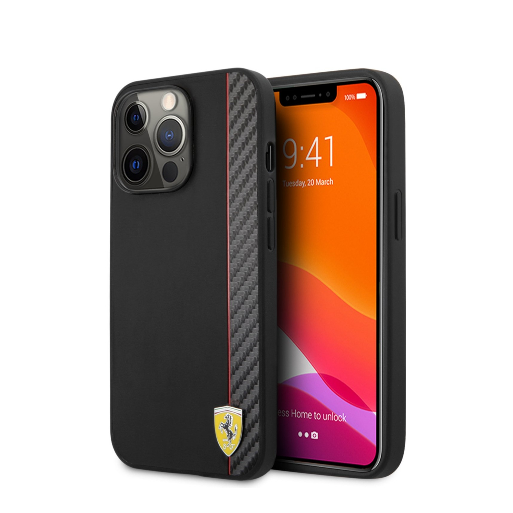 Image of Ferrari - iPhone 13 Pro Max Hardcase Hülle On Track Carbon Stripe (FESAXHCP13XBK) - Schwarz bei Apfelkiste.ch