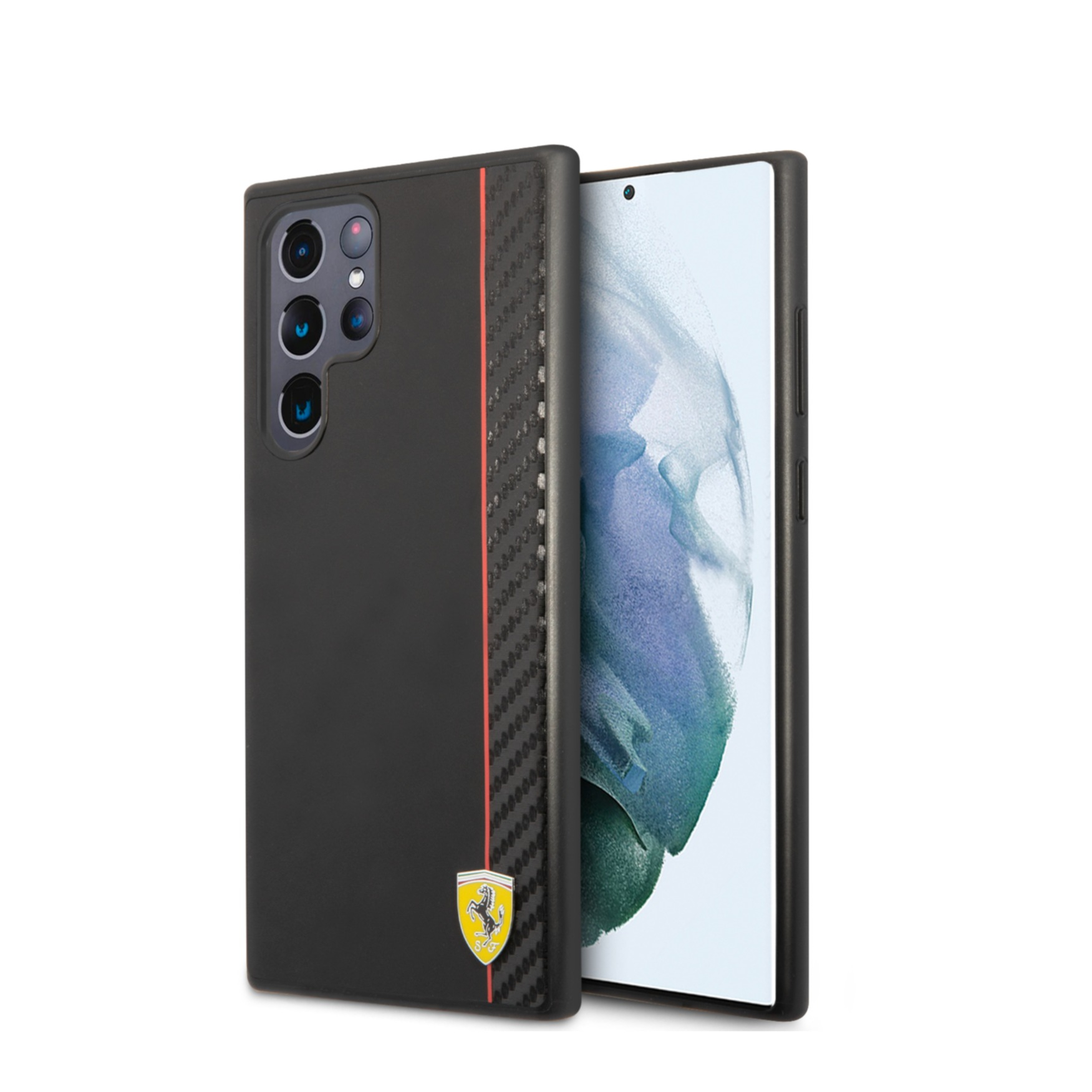 Image of Ferrari - Samsung Galaxy S22 Ultra 5G Hardcase Hülle On Track Carbon Stripe (FESAXHCS22LBK) - Schwarz bei Apfelkiste.ch