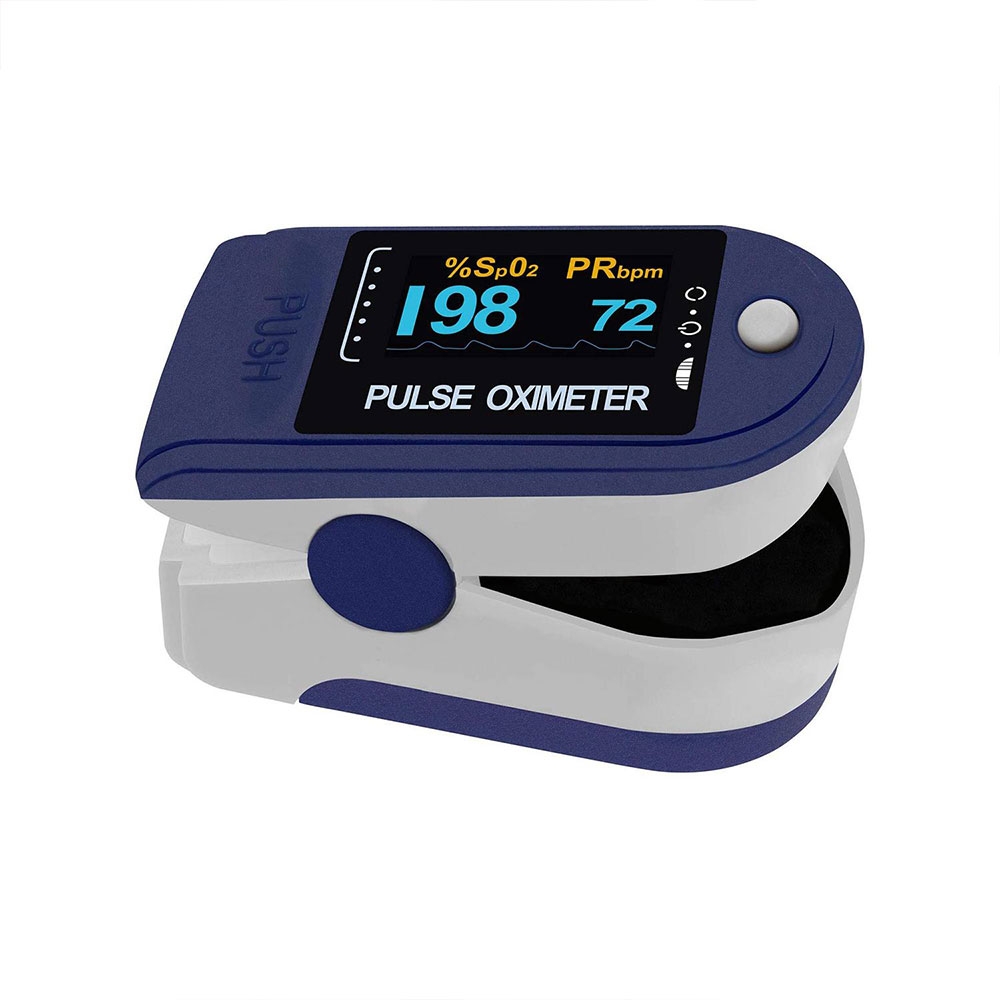 Image of Finger Pulsoximeter Sauerstoff (SpO2) Pulsfrequenz Messgerät mit OLED Anzeige (Batteriebetrieben) - Blau / Grau bei Apfelkiste.ch
