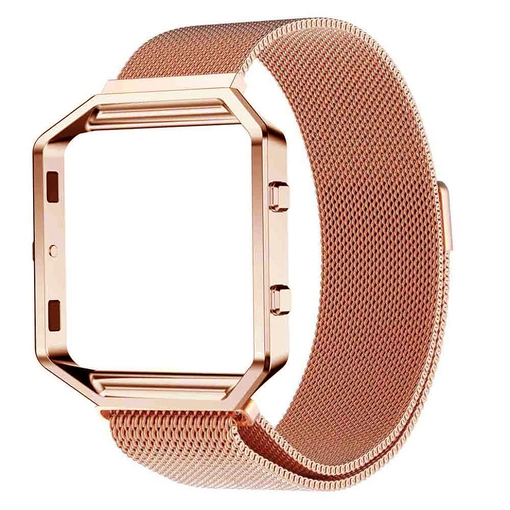 2in1 Fitbit Blaze Edelstahl Armband Milanaise + Alu Bumper Case - Roségold