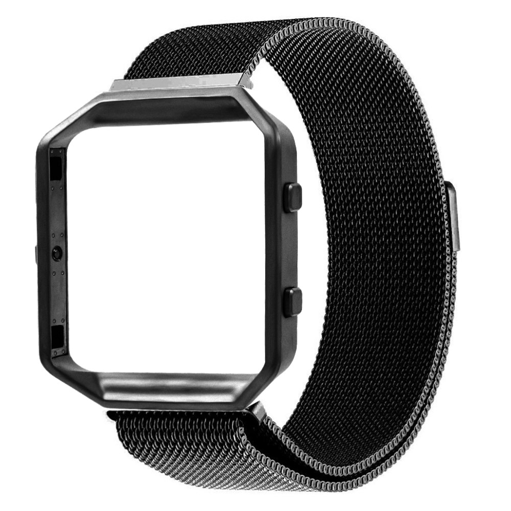 2in1 Fitbit Blaze Edelstahl Armband Milanaise + Alu Bumper Case - Schwarz
