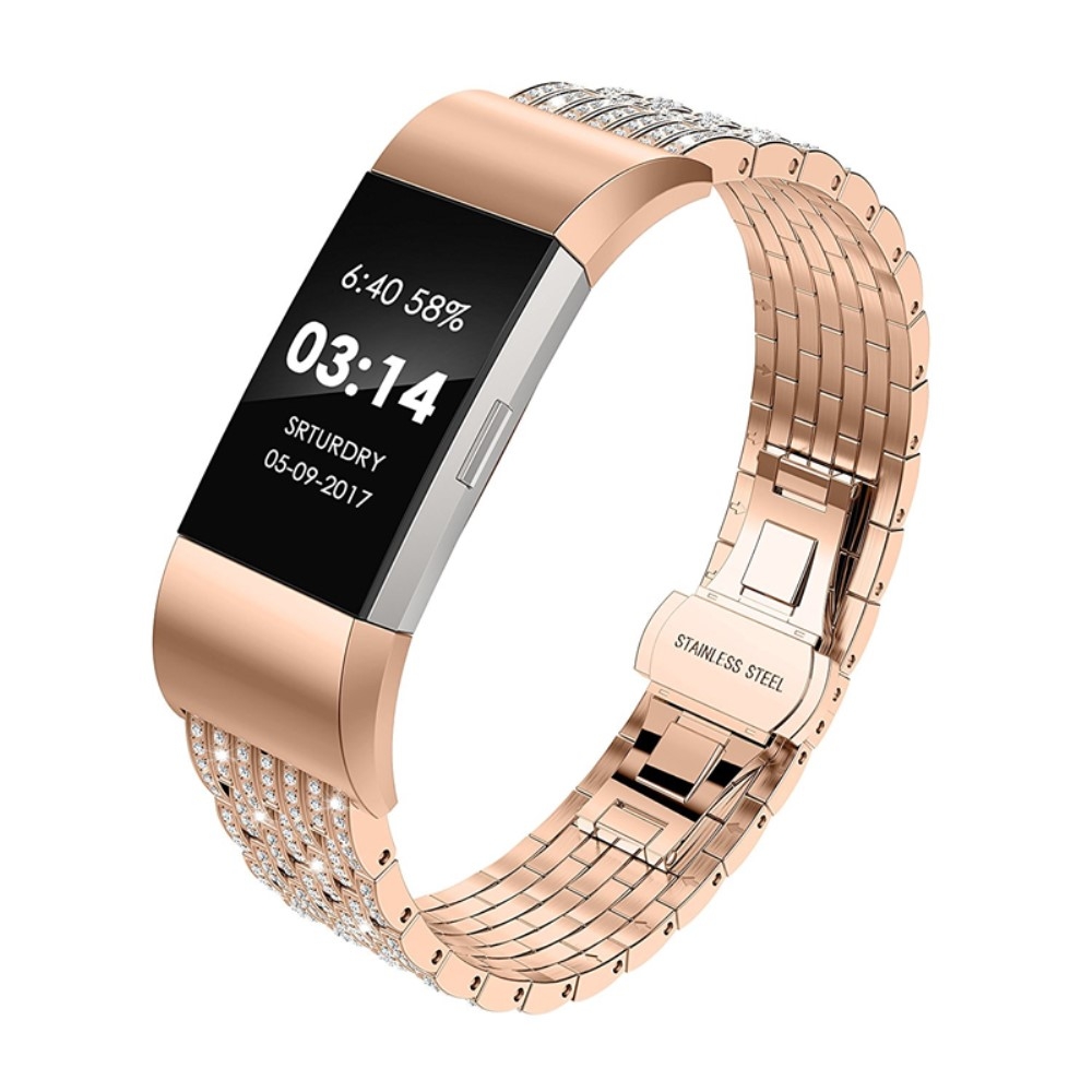 Fitbit Charge 2 Deluxe Edelstahl Armband im Diamant Look mit Butterfly Verschluss - Roségold Fitbit Charge 2 Deluxe Edelstahl Armband im Diamant Look mit Butterfly Verschluss - Roségold