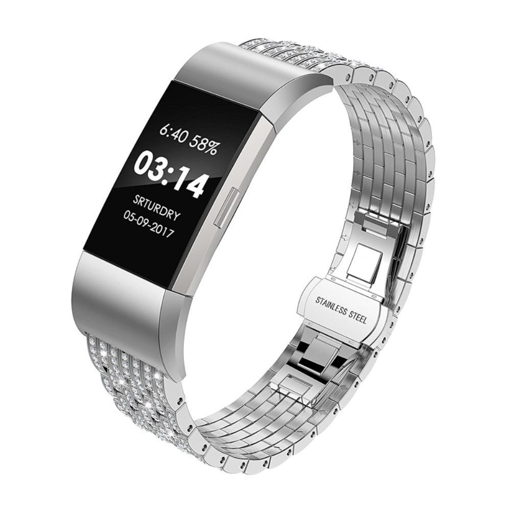 Fitbit Charge 2 Deluxe Edelstahl Armband im Diamant Look mit Butterfly Verschluss - Silber Fitbit Charge 2 Deluxe Edelstahl Armband im Diamant Look mit Butterfly Verschluss - Silber