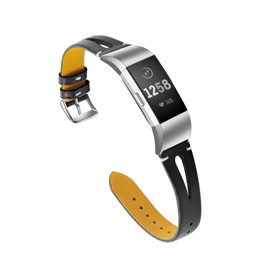 Image of (Gr. L) Fitbit Charge 2 Echtleder Retro Ersatz Armband mit Metallverschluss (Gelenkumfang 175-235 mm) - Schwarz bei Apfelkiste.ch
