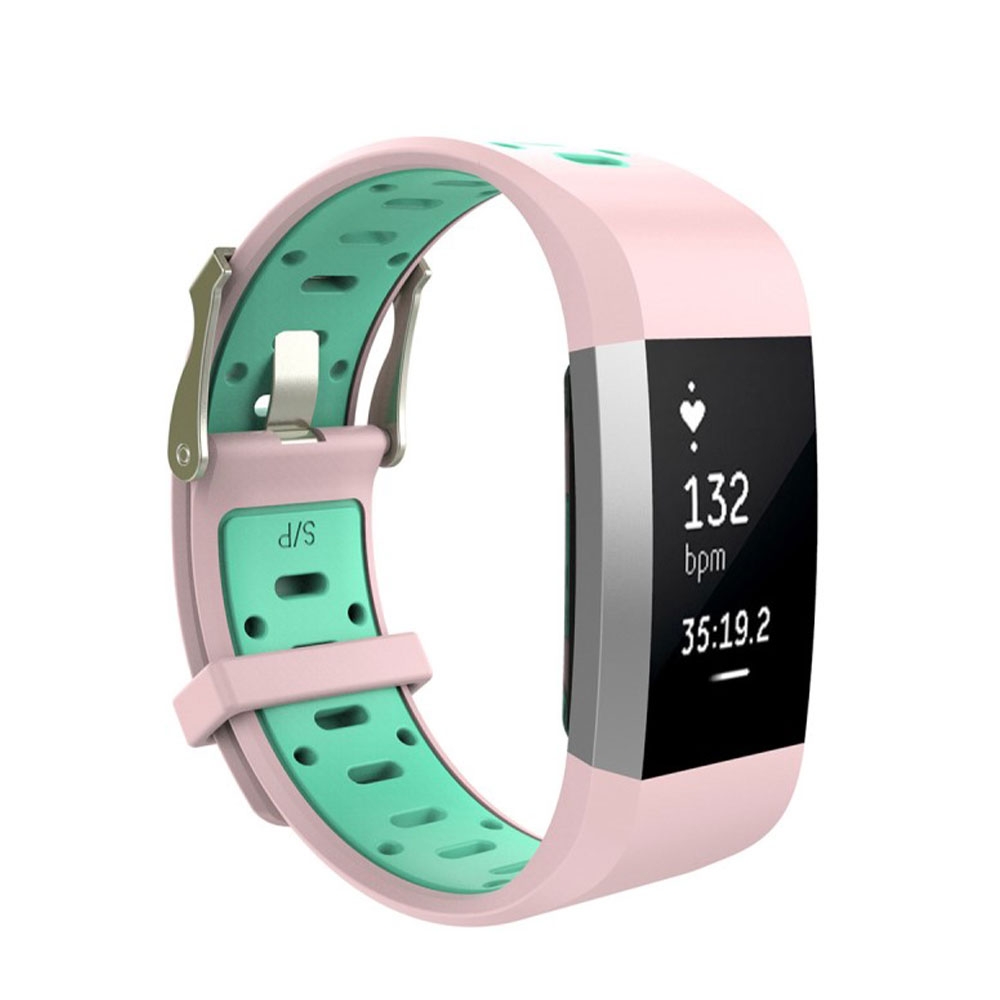 Image of Fitbit Charge 2 Ersatz Silikon Armband Dual Color - Rosa / Türkis bei Apfelkiste.ch
