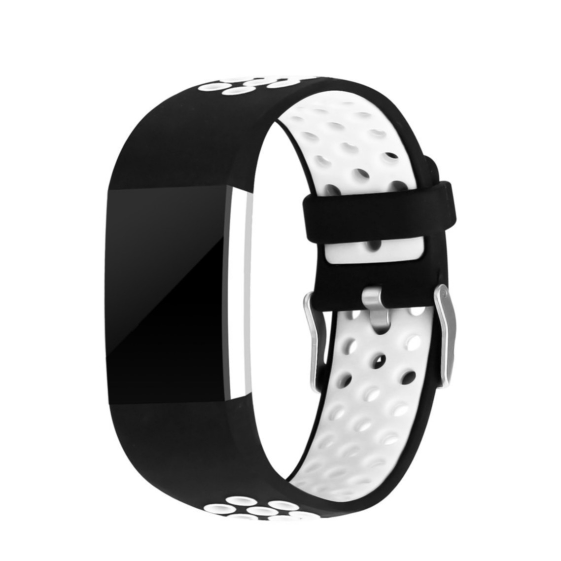 Image of (Gr. L) Fitbit Charge 2 Ersatz Silikon Armband Dual Color - Schwarz / Weiss bei Apfelkiste.ch