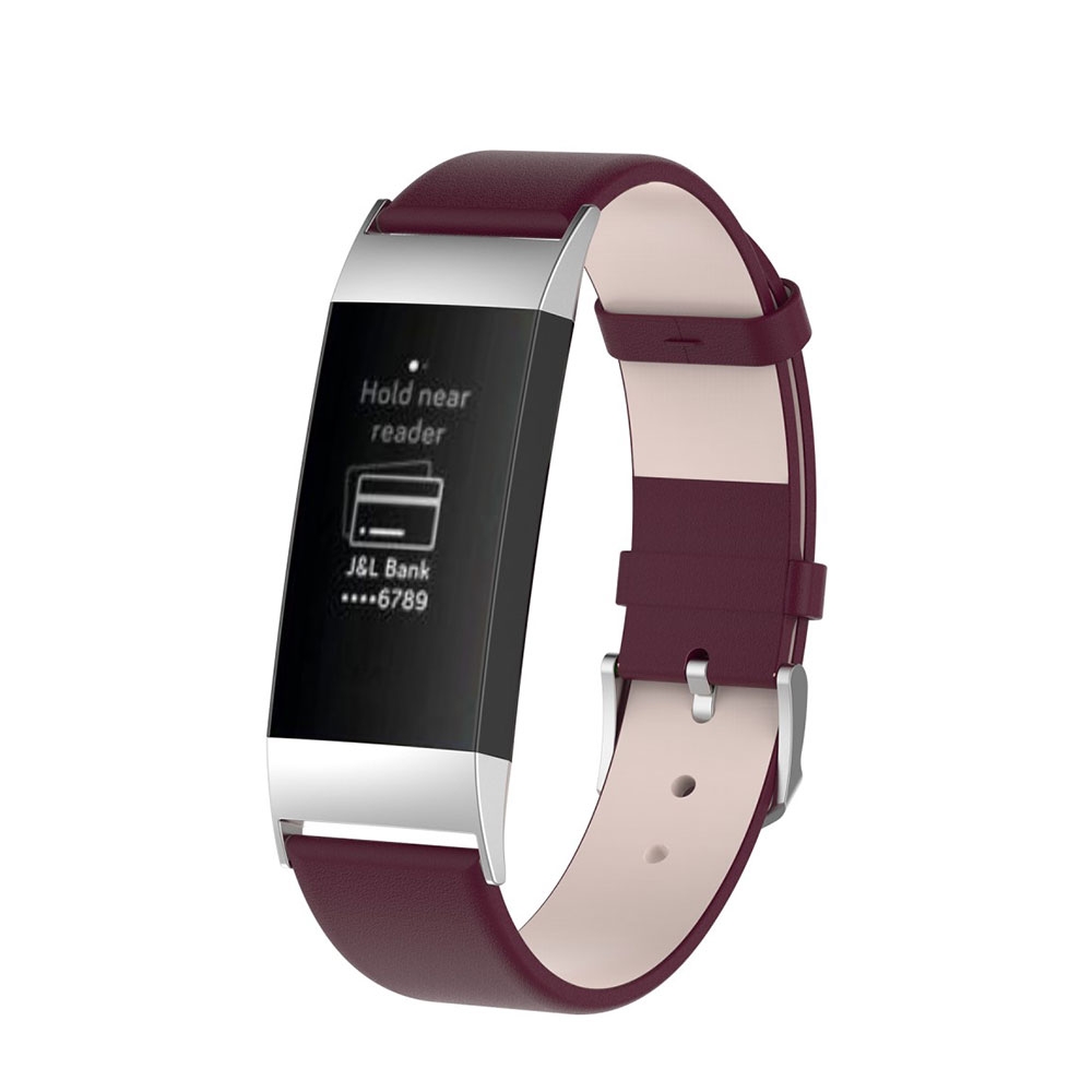 Image of (Gr. XL) Fitbit Charge 4 / 3 Ersatz Echtleder Armband mit Stiftschliesse (Gelenkumfang 180-220 mm) - Weinrot bei Apfelkiste.ch
