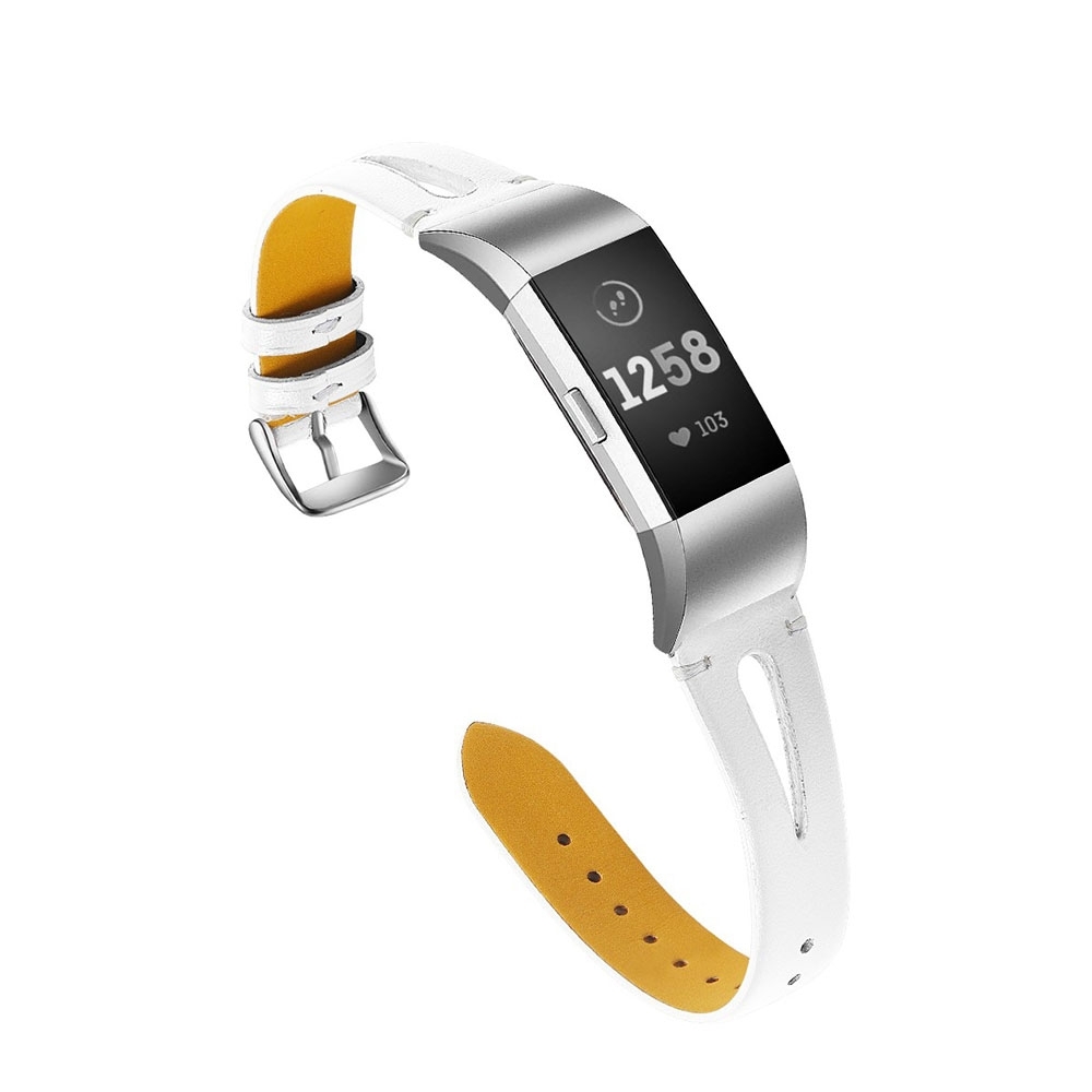 Image of (Gr. L) Fitbit Charge 4 / 3 Echtleder Retro Ersatz Armband mit Metallverschluss (Gelenkumfang 175-235 mm) - Weiss bei Apfelkiste.ch