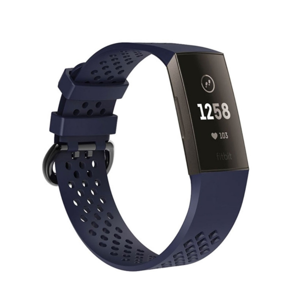 Image of Fitbit Charge 4 / 3 Ersatz Silikon Armband mit Doppel Dornschliesse (Gelenkumfang: 185-235mm) - Dunkelblau bei Apfelkiste.ch