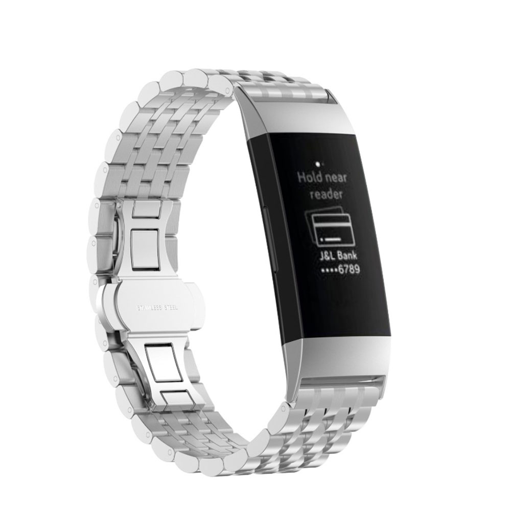 Image of Fitbit Charge 4 / 3 Robustes Edelstahl Armband mit Butterfly Verschluss - Silber bei Apfelkiste.ch