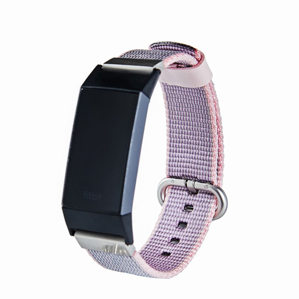 Image of (Gr. M) Fitbit Charge 4 / 3 Robustes Nylon Ersatz Armband (Gelenkumfang 165-225 mm) - Grau / Rosa bei Apfelkiste.ch