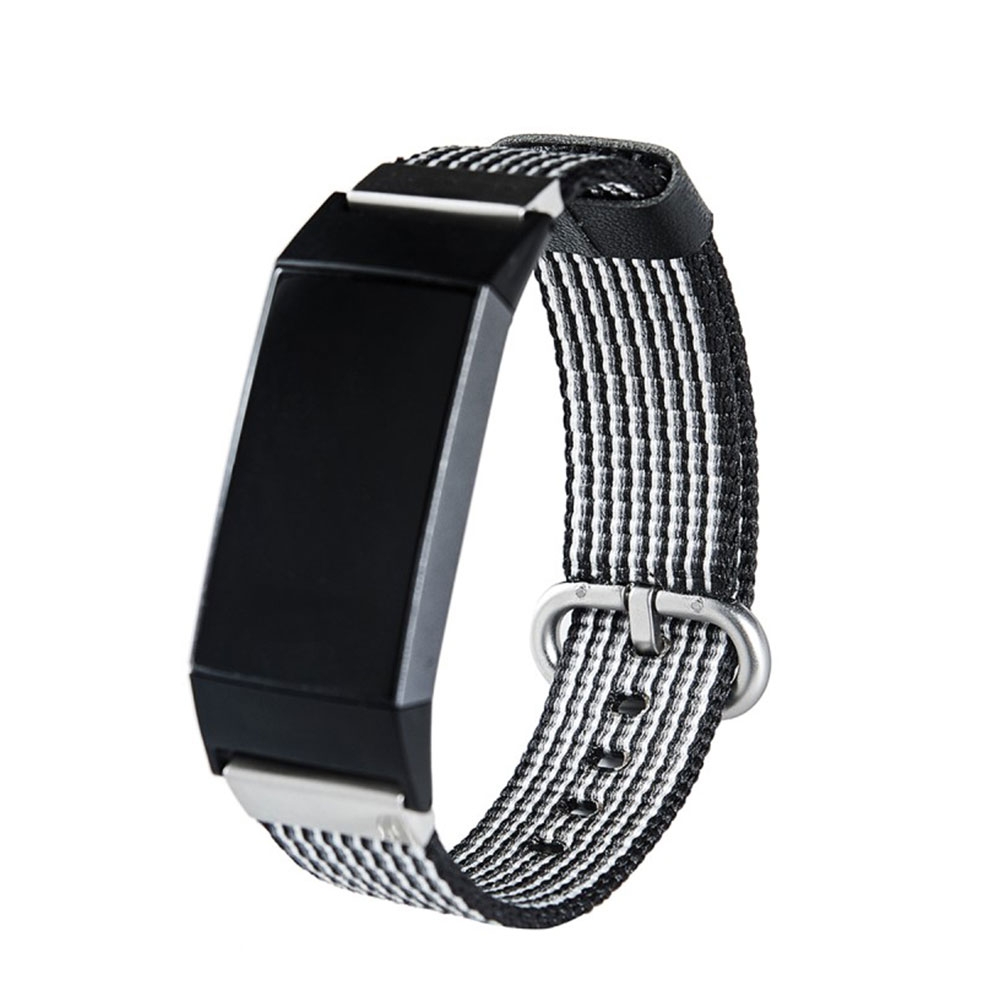 Image of (Gr. M) Fitbit Charge 4 / 3 Robustes Nylon Ersatz Armband (Gelenkumfang 165-225 mm) - Schwarz / Weiss bei Apfelkiste.ch