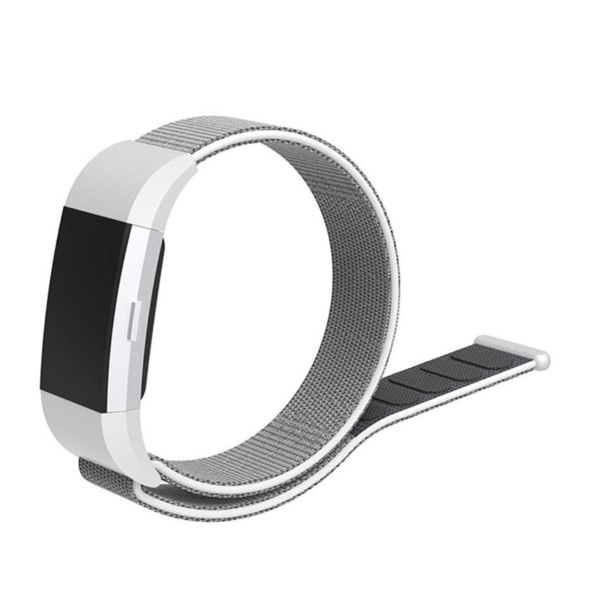 Image of (Gr. M) Fitbit Charge 2 Nylon Klettverschluss Ersatz Armband (Gelenkumfang 165-230 mm) - Silber bei Apfelkiste.ch