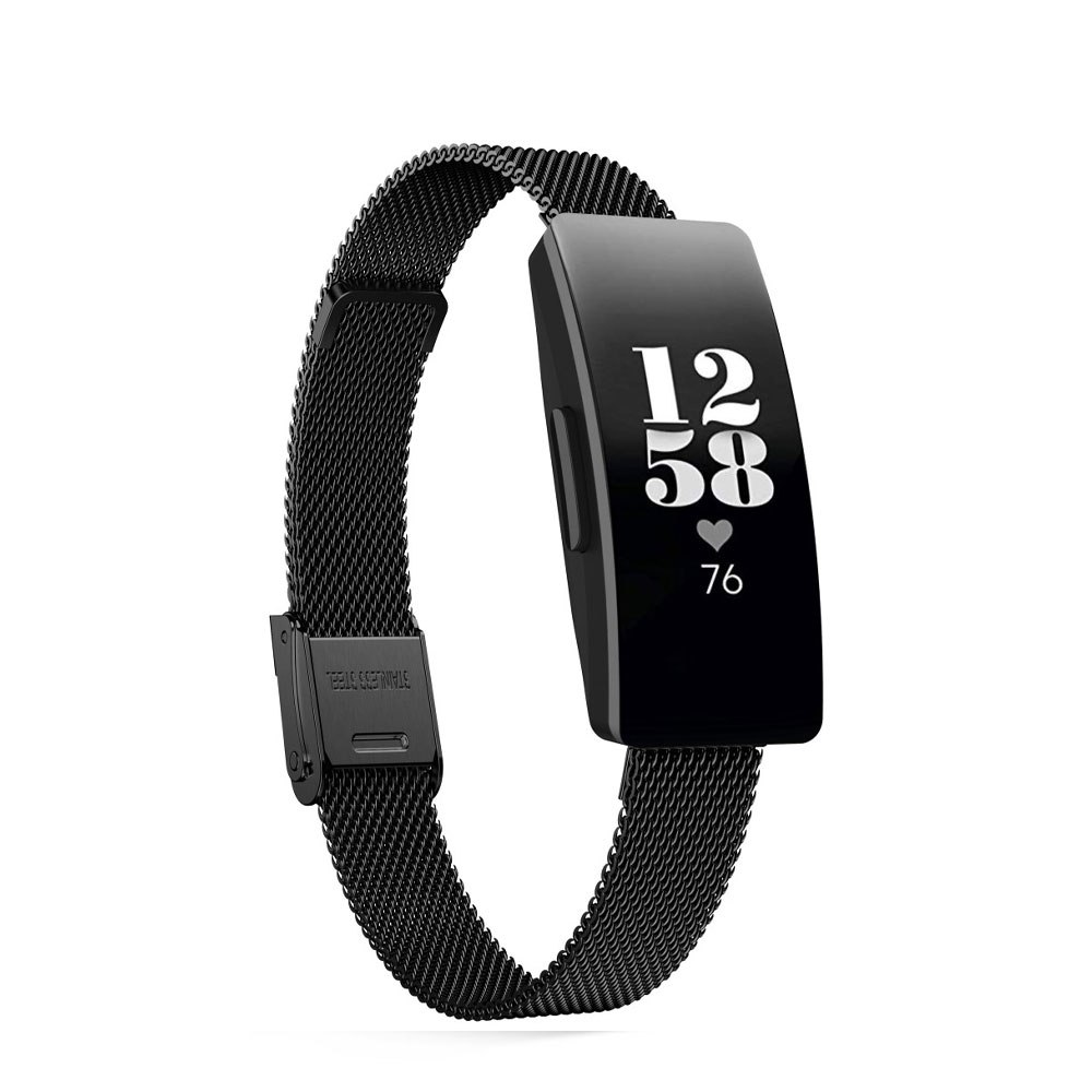 Fitbit Inspire 2 / Inspire HR / Inspire Edelstahl Ersatz Magnet Armband Milanaise Slim (Gelenkumfang 152-242mm) - Schwarz