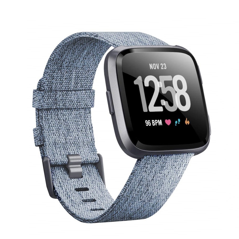 Image of (Gr. XXL) Fitbit Versa / Versa 2 / Versa Lite Canvas Stoff Armband mit Dornschliesse (Gelenkumfang 190-250mm) - Blau / Grau bei Apfelkiste.ch
