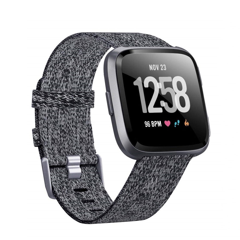 Image of (Gr. XXL) Fitbit Versa / Versa 2 / Versa Lite Canvas Stoff Armband mit Dornschliesse (Gelenkumfang 190-250mm) - Grau / Schwarz bei Apfelkiste.ch