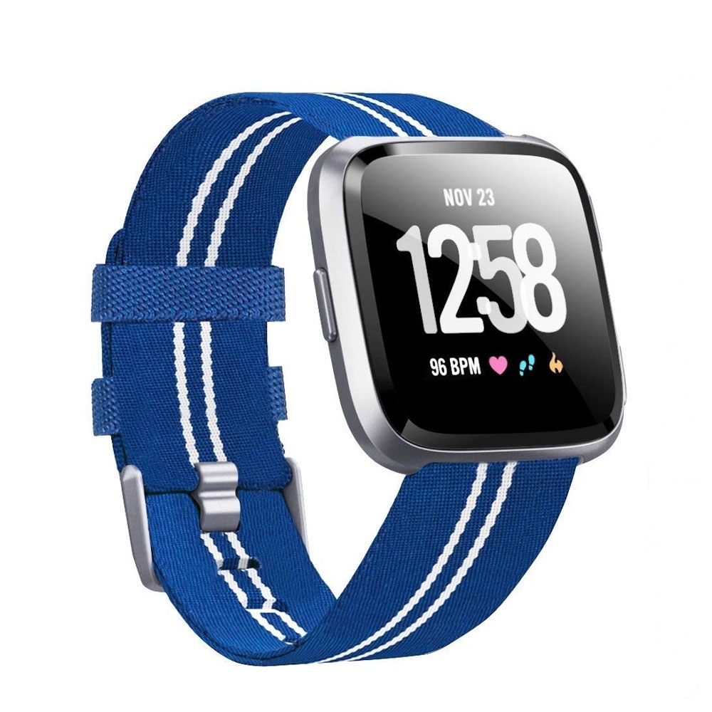 Image of (Gr. XXL) Fitbit Versa / Versa 2 / Versa Lite Canvas Stoff Armband mit Dornschliesse (Gelenkumfang 190-250mm) - Streifen Blau bei Apfelkiste.ch