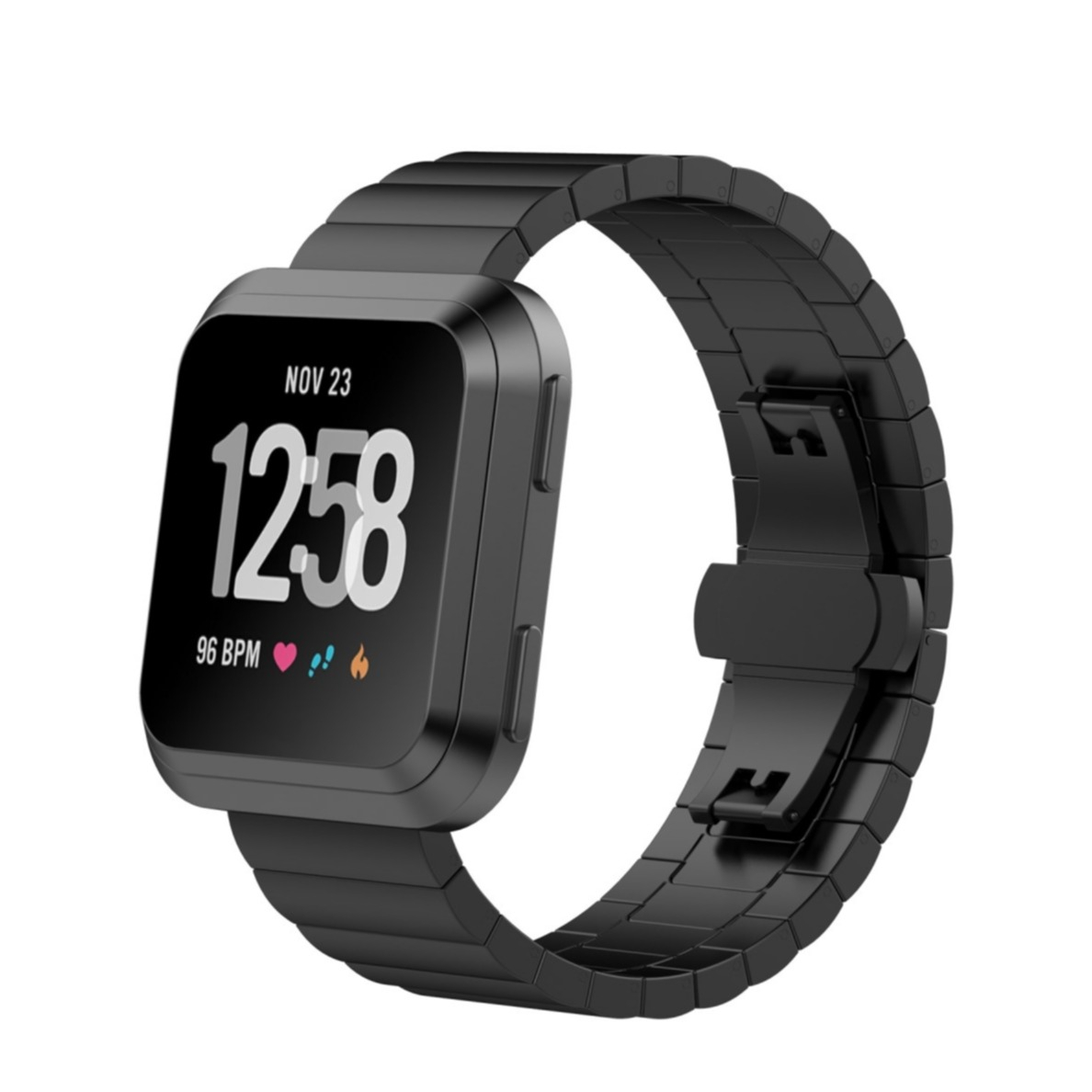 Image of Fitbit Versa / Versa 2 / Versa Lite Edelstahl Armband mit Butterfly Verschluss - Schwarz bei Apfelkiste.ch