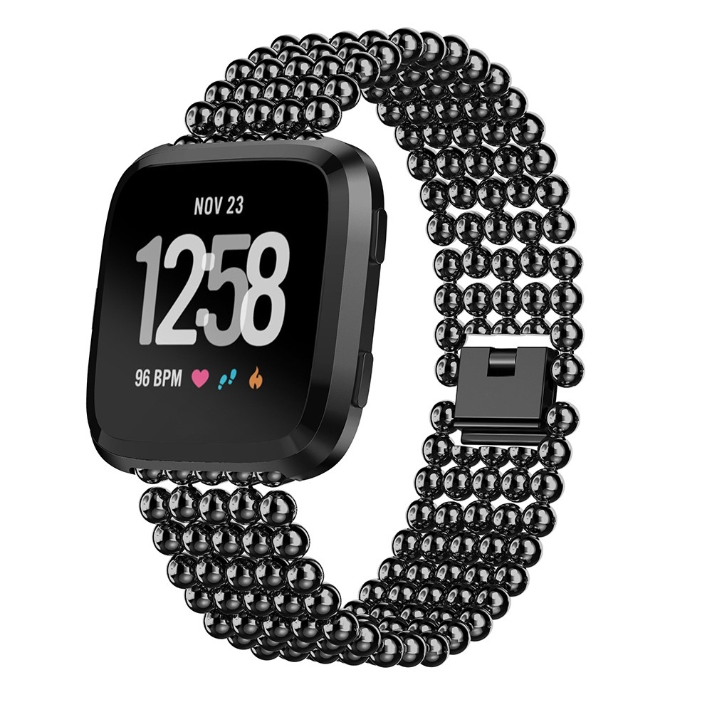 Fitbit Versa / Versa 2 / Versa Lite Edelstahl Armband Perlendesign mit Faltschliesse - Schwarz