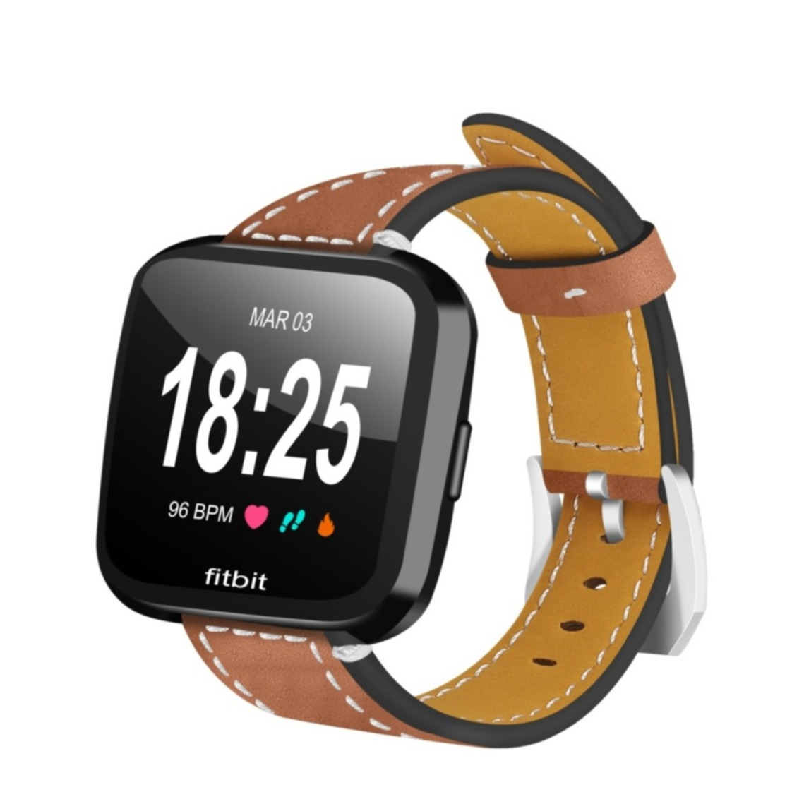 Image of Fitbit Versa / Versa 2 / Versa Lite Klassiches Echtleder Ersatz Armband mit Metallverschluss - Braun bei Apfelkiste.ch