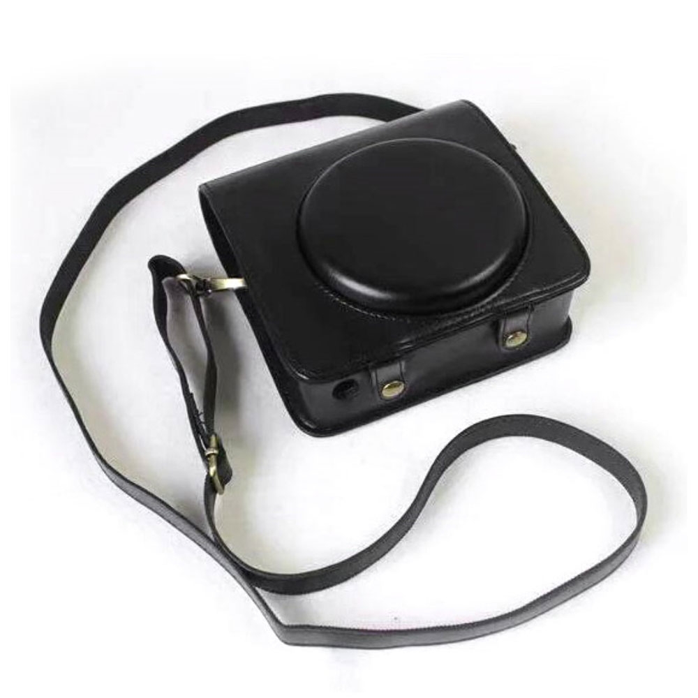 Image of (14x14cm) Foto Kamera Ledertasche Transportbox aus Kunstleder für FUJI Instax Square SQ6 inkl. Schultergurt (108cm) - Schwarz bei Apfelkiste.ch