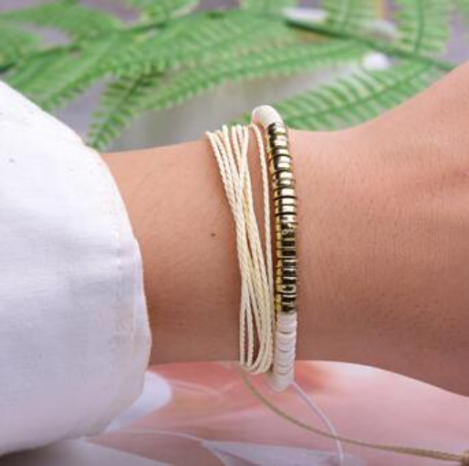 Image of (2-tlg. Set) Stoff Damen Armband - Beige / Gold bei Apfelkiste.ch