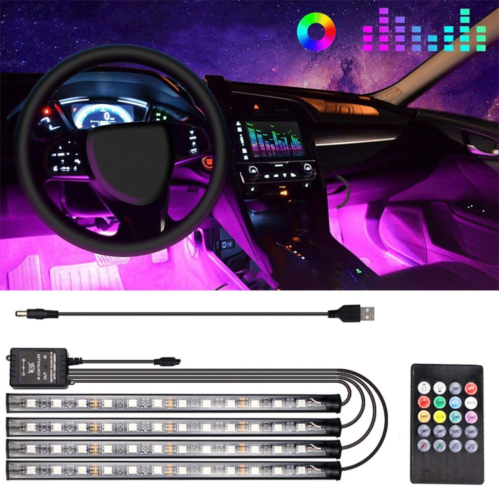 (4er Set) 48 LEDs Auto Licht Streifen RGB Fussraumbeleuchtung für