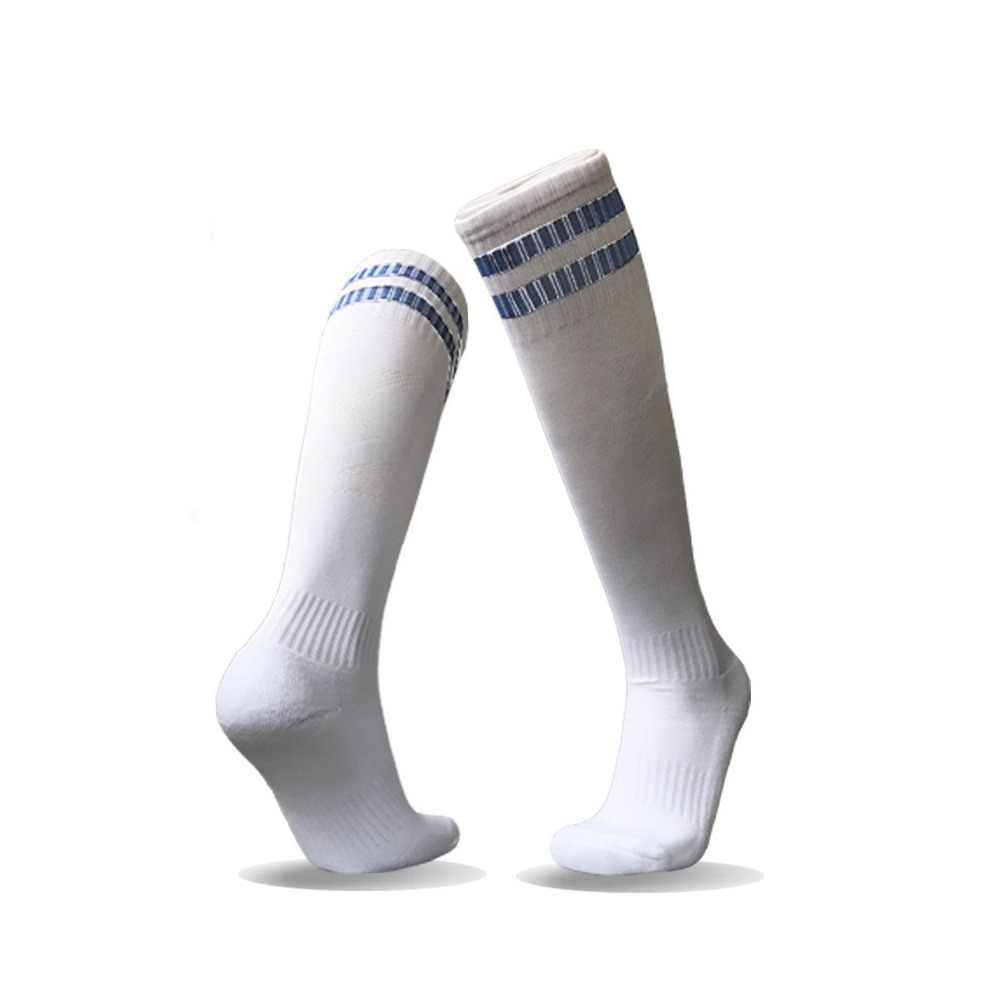 Image of (1 Paar) Fussball Stutzen Knie Strümpfe Sport Socken (One Size) - Weiss / Blau bei Apfelkiste.ch