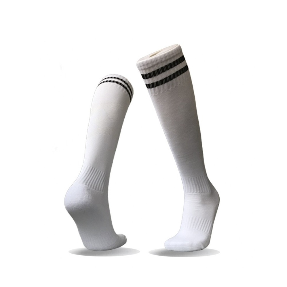 Image of (1 Paar) Fussball Stutzen Knie Strümpfe Sport Socken (One Size) - Weiss / Schwarz bei Apfelkiste.ch