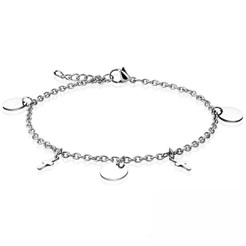 Image of (25cm) 316L Edelstahl Fusskette Plättchen und Kreuze - Silber bei Apfelkiste.ch