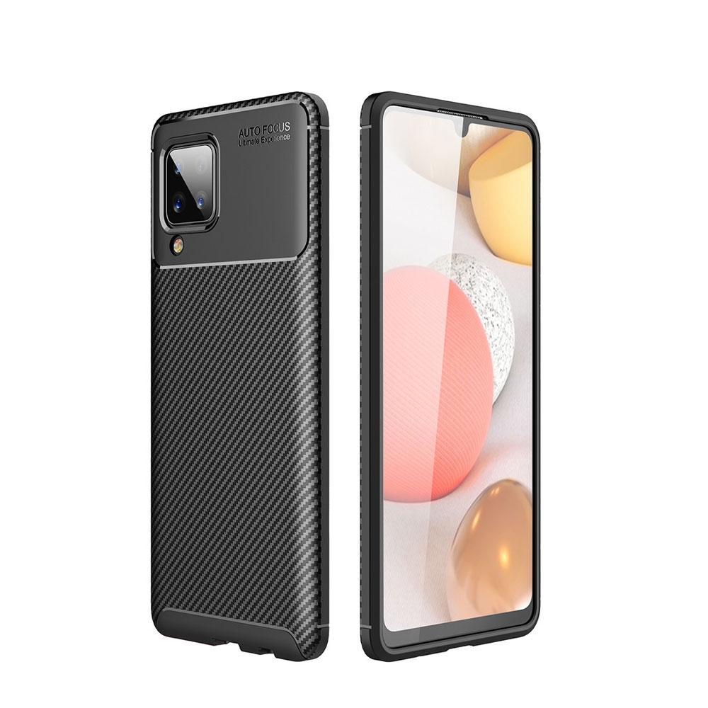 Image of Samsung Galaxy A12 Gummi Case Schutzhülle mit Air Cushion Fallschutz im Carbon Look - Schwarz bei Apfelkiste.ch