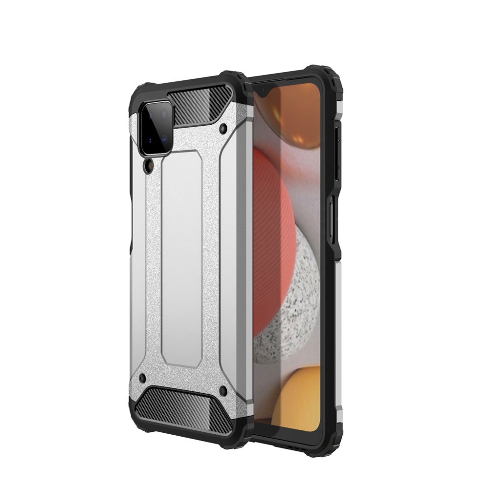 Image of Samsung Galaxy A12 Outdoor Hybrid Hardcase Hülle - Silber / Schwarz bei Apfelkiste.ch